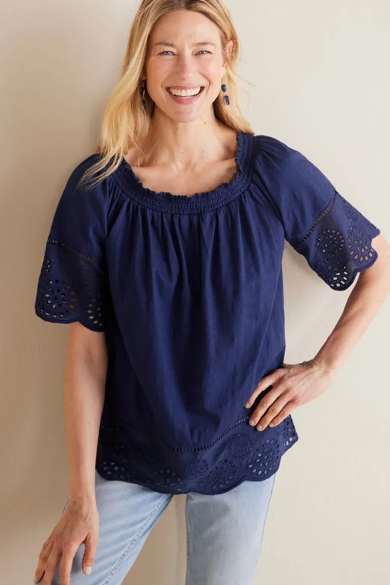 Soft Surroundings Rahma Eyelet Trimmed Tee| Tops