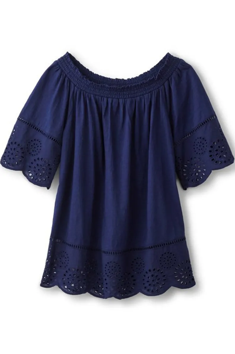 Soft Surroundings Rahma Eyelet Trimmed Tee| Tops