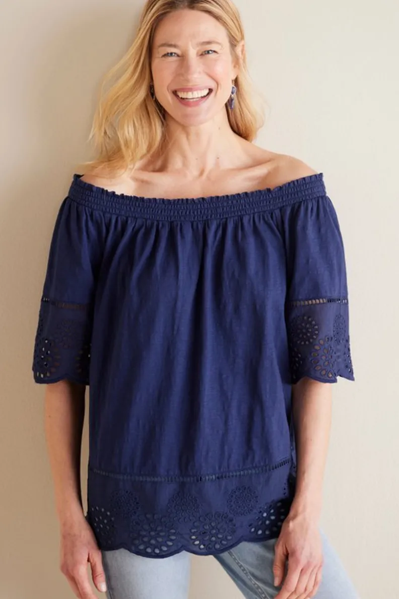Soft Surroundings Rahma Eyelet Trimmed Tee| Tops