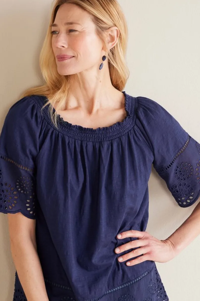 Soft Surroundings Rahma Eyelet Trimmed Tee| Tops