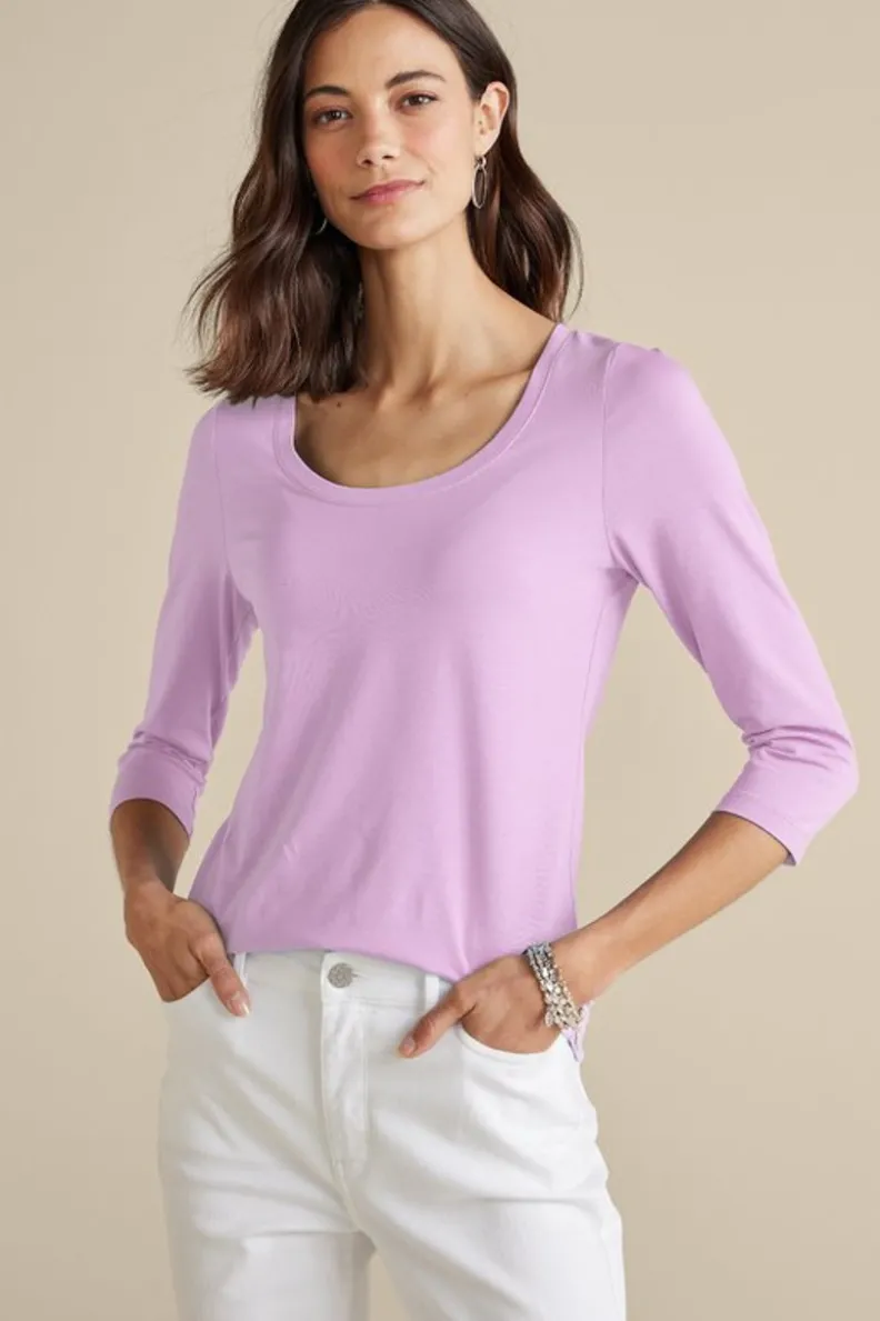 Soft Surroundings Soft Essential Supima 3/4 Sleeve Tee| Tops