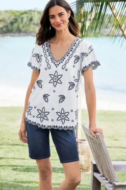 Soft Surroundings Teres Embroidered Tee| Tops