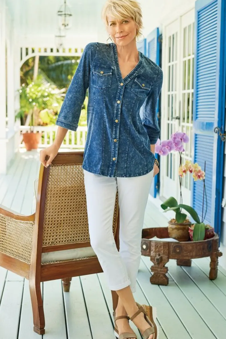 Soft Surroundings The Ultimate Denim Pull-On Crop| Jeans