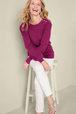 Soft Surroundings Tyla Button Shoulder Sweater| Tops|Sweaters & Cardigans