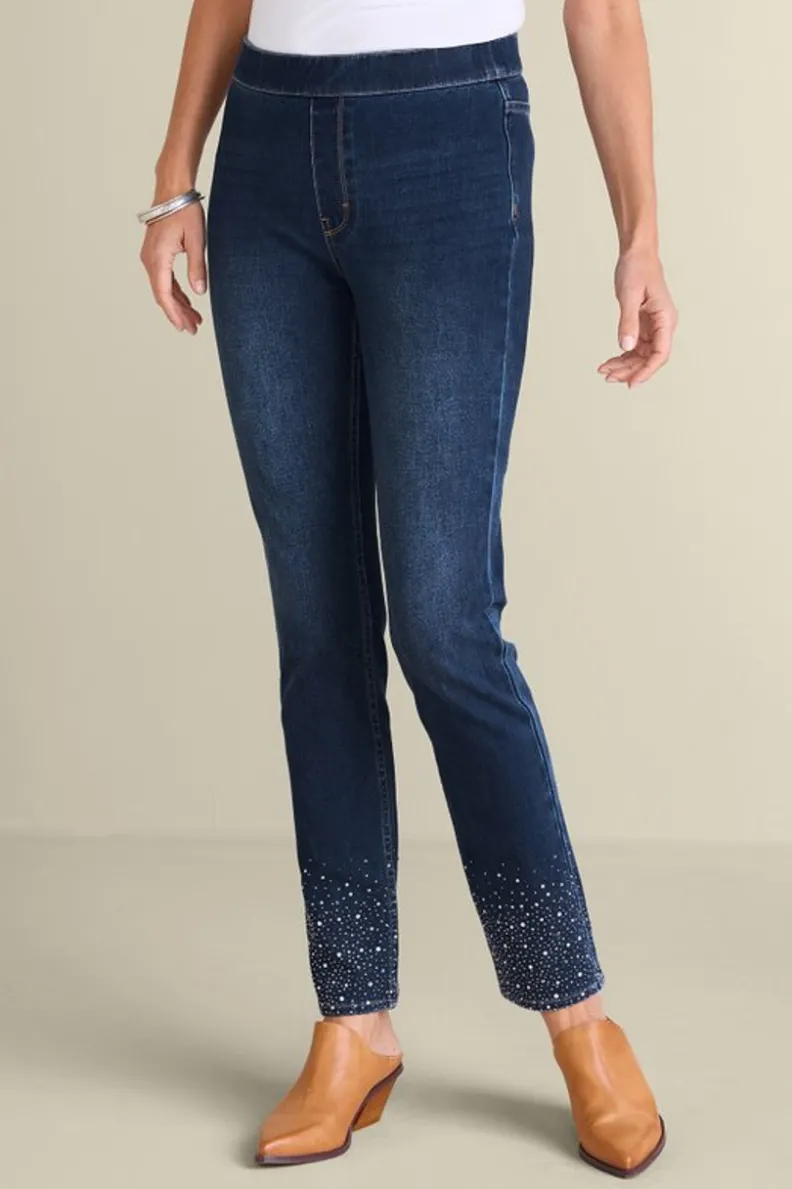 Soft Surroundings Ultimate Denim Crystal Pull-On Slim Leg Jeans| Jeans